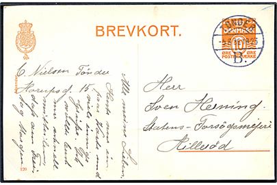 10 øre helsagsbrevkort (fabr. 120) annulleret med brotype Vc Tønder B. d. 5.8.1936 til Hillerød.