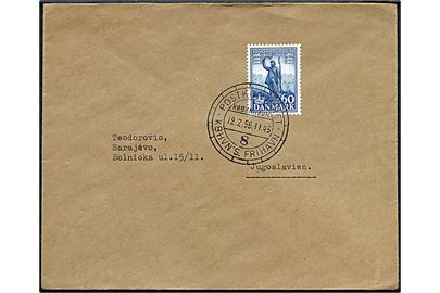 60 øre 1000 års udg. single på brev annulleret med særstempel Postkontoret Kbhvn's Frihavn København 8 d. 18.2.1956 til Saravejo, Jugoslavien.