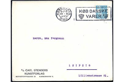 25 øre Karavel med perfin C.S. på firmakuvert fra A/S Carl Stenders Kunstforlag i København d. 30.11.1931 til Leipzig, Tyskland.