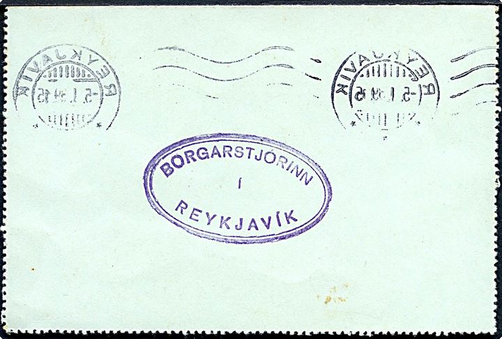10 aur Chr. X helsags korrespondancekort sendt lokalt i Reykjavik d. 5.1.1939.