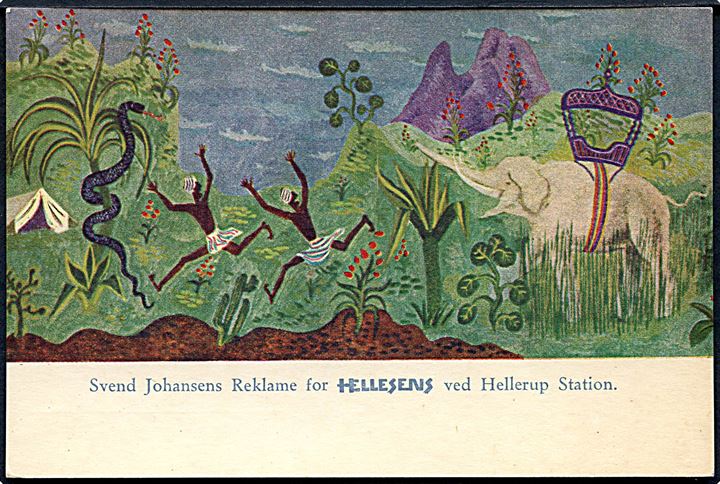 Svend Johansens Reklame for Hellesens ved Hellerup Station. Københavns Klichéfabrik u/no. 