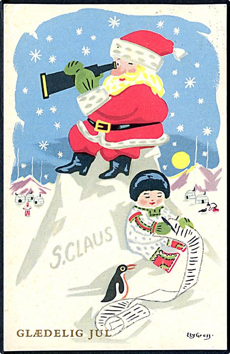 Ely Gross: Glædelig Jul. Grønland. Julemand med kikkert. Stenders, serie 609 - 28. 