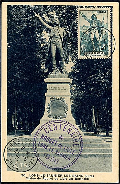 Frankrig.  Statue de Rouget de Lisle par Bartholdi. No. 36. Maxi Kort. Cita u/no. 