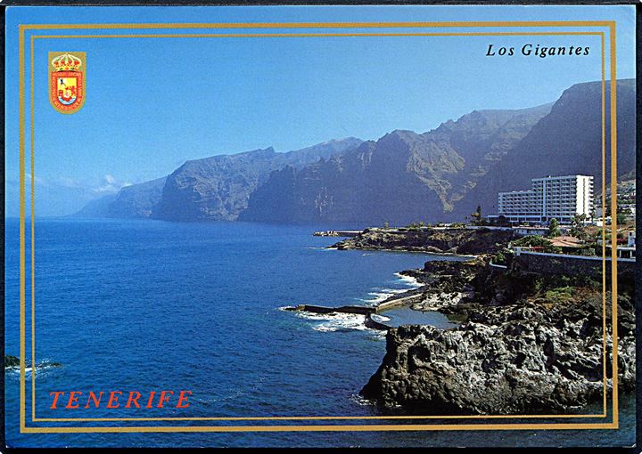 Turistporto på brevkort dateret Los Gigantes, Tenerife d. 9.2.1998 til Sverige.