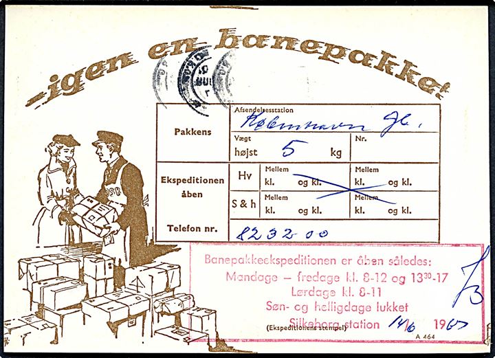 Danske Statsbaner 40 øre Fr. IX helsagsbrevkort (fabr. 358x) med formular A464 sendt lokalt i Silkeborg d. 14.6.1967.