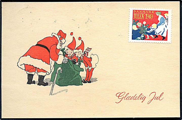 5 øre (3) og 10 øre Bølgelinie over Julemærke 1949 på julekort fra København d. 22.12.1949 til Wien, Østrig. Østrigsk censur. 