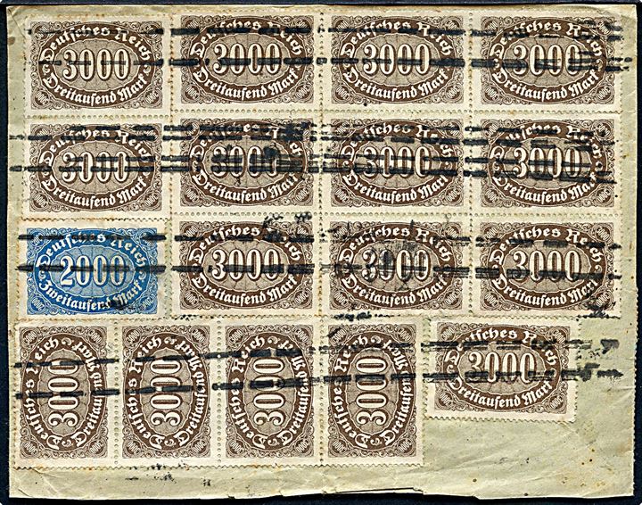 2000 mk. (3) og 3000 mk. (23) Infla udg. på for- og bagside af brev fra Gera d. 5.9.1923 til Pölzig.