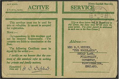 Ufrankeret honour envelope stemplet R.A.F. Post Office 001 (= Camp Winston, Reykjavik) d. 6.9.1943 til England.