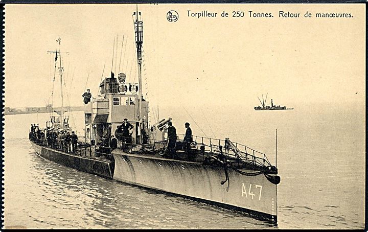 Belgisk torpedobåd A47 vender hjem fra manøvre.
