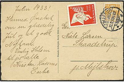 10 øre Bølgelinie på brevkort annulleret med brotype Ia stempel Jullerup d. 22.12.1933 til Mejlskov.