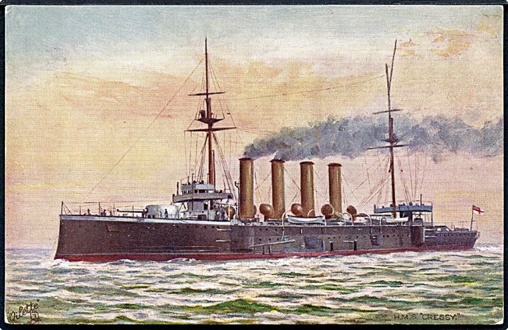 HMS Cressy, krydser. Tuck Our Ironclads serie III no. 9083.