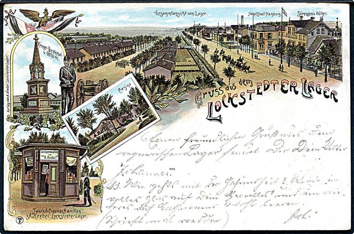 Lockstedter Lager, Gruss aus dem. A. Krebe u/no. Stemplet Lockstedter Lager d. 16.5.1898.
