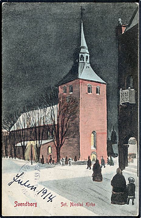 Svendborg. Sct. NIkolai Kirke. Tegnet af Hans Viggo Westergaard. Warburgs Kunstforlag u/no. (Afrevet mærke). 