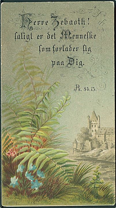 Kartonkort, bibelcitat. U/no. (8x14,5 cm.).