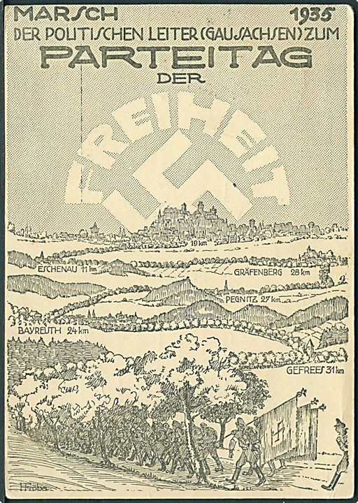 Propaganda. Marsch 1935 zum Parteitag. Gau Sachsen. Seidel u/no. Med særstempel på bagsiden.