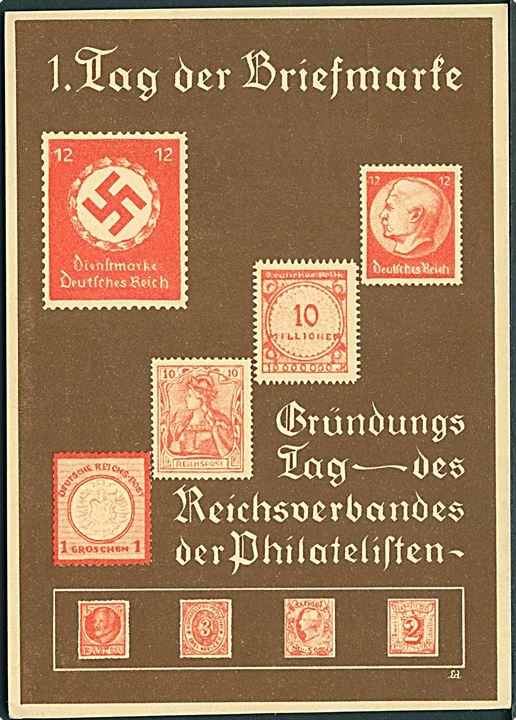 Propaganda. 1. Tag der Briefmarke. 3 pfg. Hindenburg illustreret privat helsag. Ubrugt.