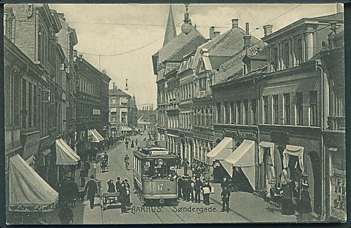 Aarhus, Søndergade med sporvogn no. “17”. Stenders no. 5629.