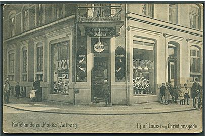 Aalborg, Kaffehandelen “Mokka” hj. af Louisegade og Christiansgade. Dansk Papirfabrik no. 125584.