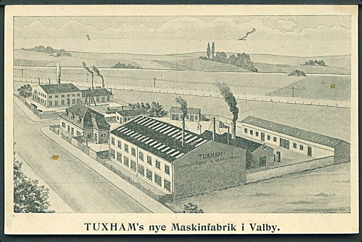 Valby, Trekronergade, TUXHAM’s nye maskinfabrik. Opført 1907. Reklamekort u/no.