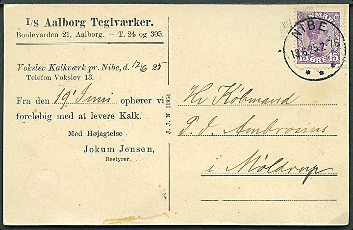 Vokslev, kalkværk pr. Nibe. Reklamekort for Aalborg Teglværker. J.J.N. no. 11954.