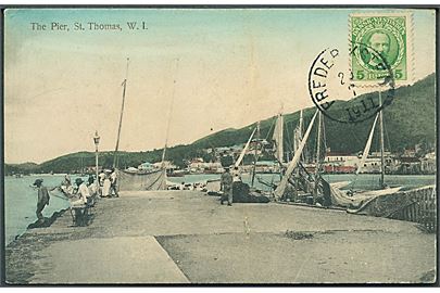 D.V.I., St. Thomas. “The Pier”. E. Fraas no. 12. Anvendt som tryksag til Canada 1911.