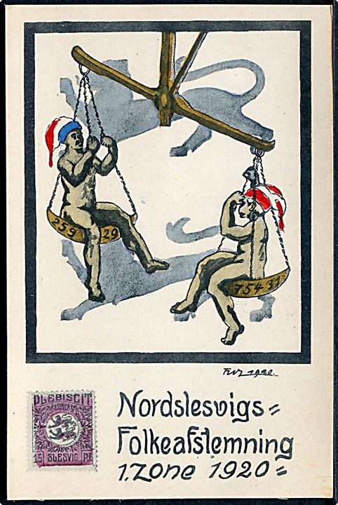 Genforening. “Nordslesvigs Folkeafstemning 1. Zone 1920”. Propagandakort u/no.