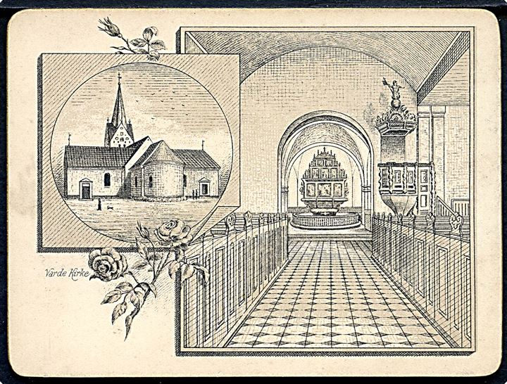 Varde, kirke med interiør. Kartonkort med guldkant ca. 1880’erne. U/no.