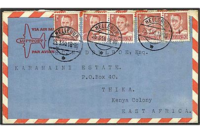 20 øre Fr. IX (5) på luftpostbrev fra Hellerup d. 25.3.1950 til Thika, Kenya, Afrika.