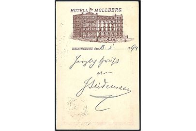 Helsingborg, Hotell Mollberg. 10 öre helsagsbrevkort med skibsstempel “Fra Sverige”.
