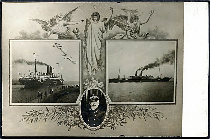 “Frederik VIII”, S/S, Skandinavisk Amerika Linie. Julekort med skibet i neutralitetsbemaling og kaptajn.