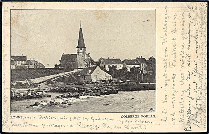 Rønne, Skt. Nicolai kirke set fra vandet. Colberg u/no.