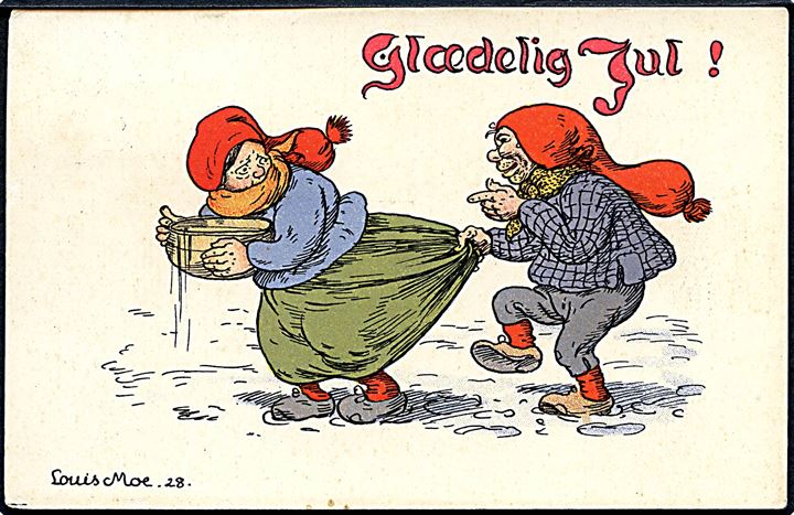 Moe, Louis: “Glædelig Jul!” med 2 nisser. A. Jacobsen no. 1.