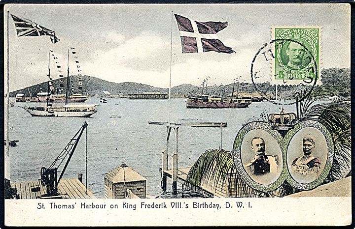 D.V.I., St. Thomas, Harbour on King Frederik VIII’s Birthday. Lightbourn no. 93.