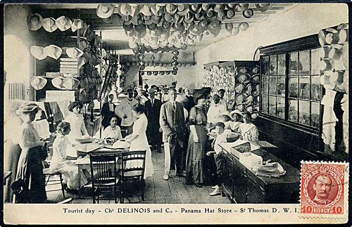 D.V.I., St. Thomas, Panama Hat Store. U/no. Sendt til Italien med S/S “Schaumburg” 1912.