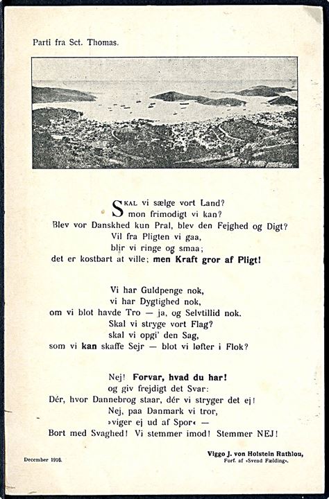 D.V.I., opråb mod salg af de vestindiske øer. Viggo J. von Holstein Rathlou. U/no.