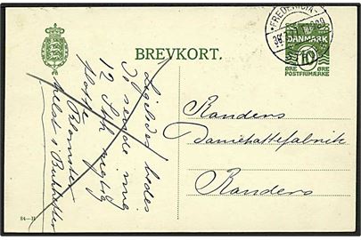 10 øre helsagsbrevkort (fabr. 84-H) fra Varde annulleret med bureaustempel Fredericia - Struer T.1029 d. 30.3.1927 til Randers.