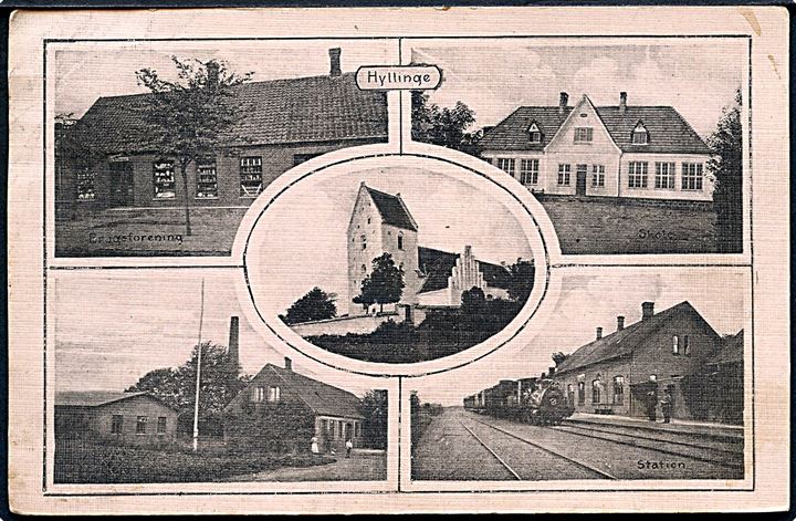Hyllinge, partier med bl.a. jernbanestation og damptog. H. Schmidt u/no.