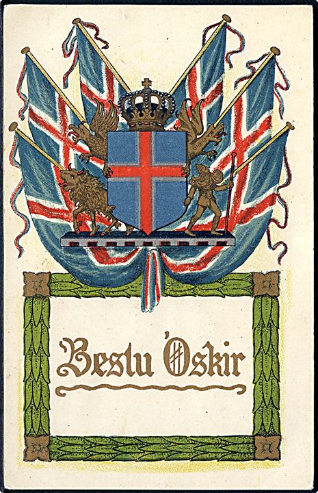 Islandske flag, “Bestu Óskir”. Sj. Jónsson & G. Asbjörnsson u/no.