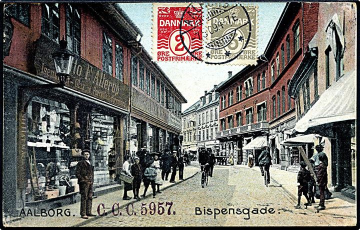 Aalborg, Bispensgade med Otto F. Allerup’s Isenkram. Stenders no. 6128.