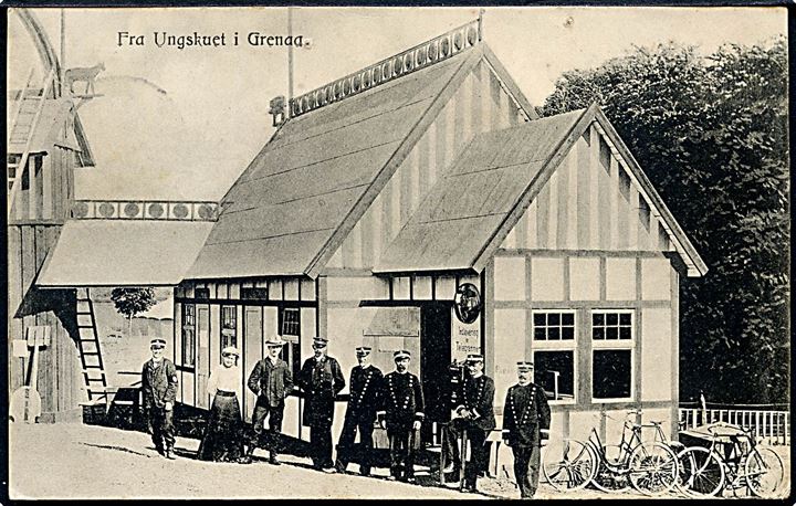 Grenaa, brevsamlingssted ved Ungskuet juli 1906. Hellemann Nielsen u/no. Nålehul.