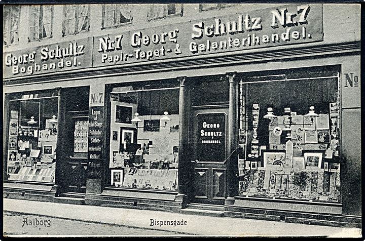 Aalborg, Bispensgade 7 med Georg Schultz boghandel. G. S. no. 407.