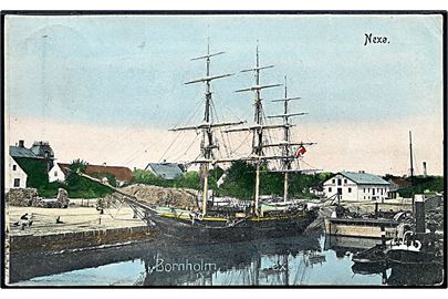 Neksø, havnen med stort sejlskib. F. Sørensen no. 230.