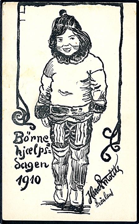 Grønlandsk pige, Børnehjælpsdagen 1910. Tegnet af Harald Moltke. Chr. J. Cato u/no.