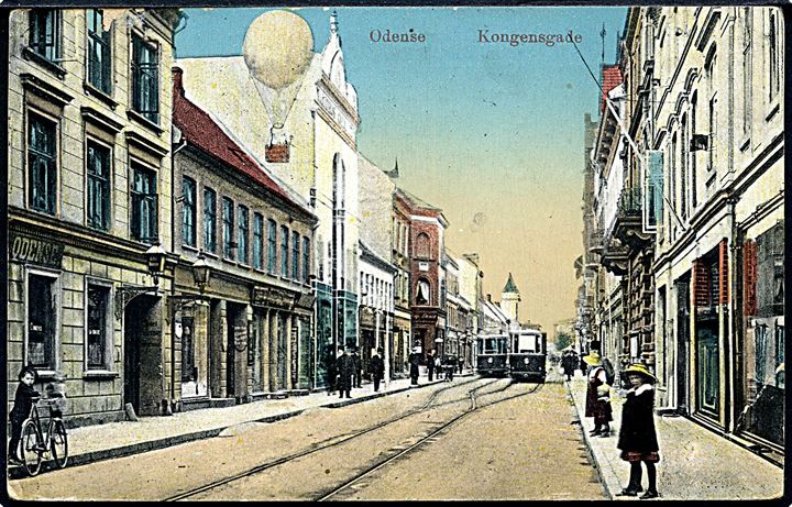 Odense, Kongensgade med sporvogne. J. Petersen u/no. 
