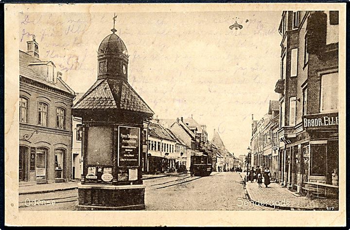 Odense, Søndergade med aviskiosk og sporvogn. H. Schmidt u/no.