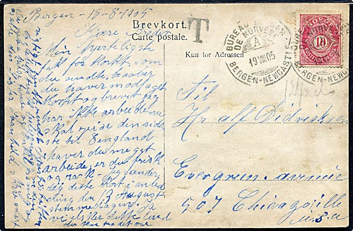 Bergen, Unionsafstemningen d. 13.8.1905. Fotokort u/no. stemplet Bureau de Mer Bergen-Newcastle.