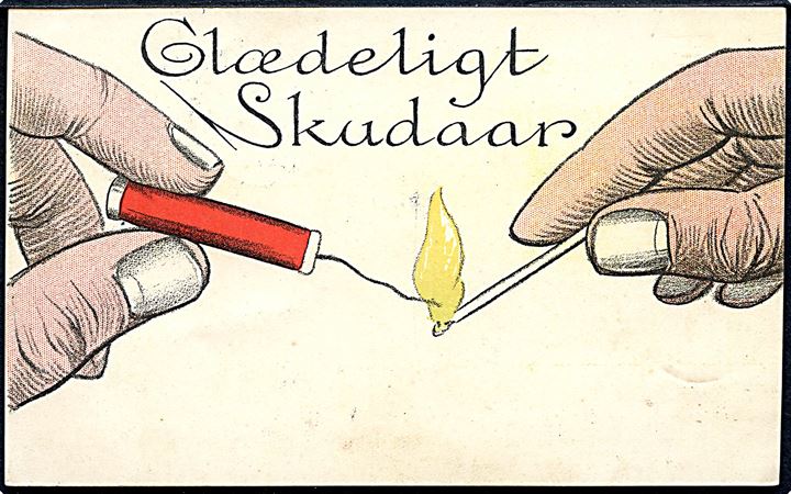 Stenders u/no. Glædeligt Skudaar med kineser. Stjernestempel SANDBY (SK 1102).