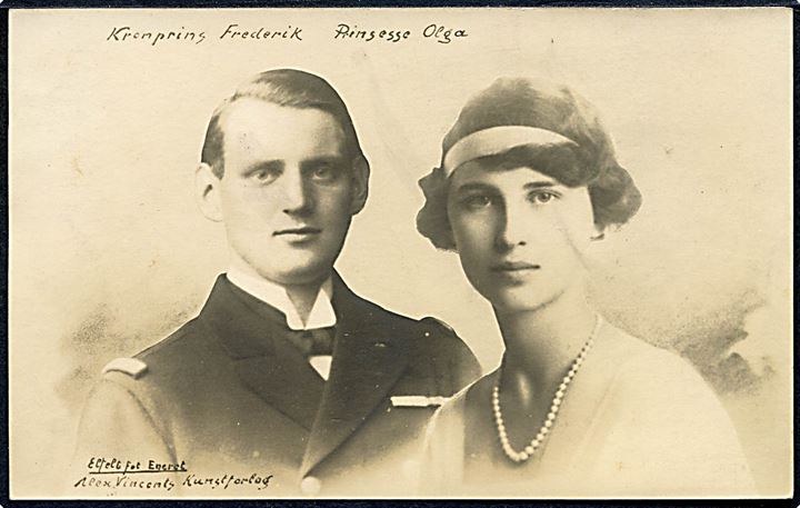 Royal. Kronprins Frederik og prinsesse Olga. Det forlovede par i 1922. Foto Elfelt. A. Vincent u/no.