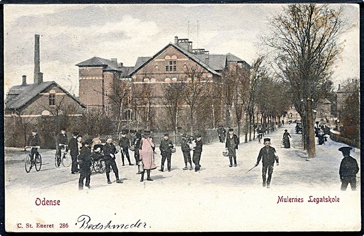 Odense, Hunderupvej med Mulernes Legatskole. Stenders no. 286.