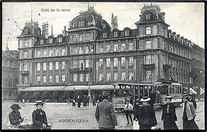 Købh., Søtorvet med Café de la reine og sporvogn no. 326. Stenders no. 3204.